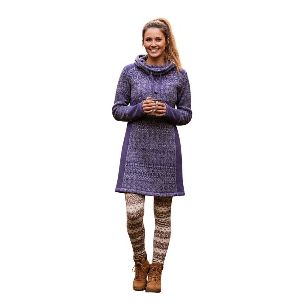 Prana Fairisle Fleece Hooded Sweater Dress Purple Size S